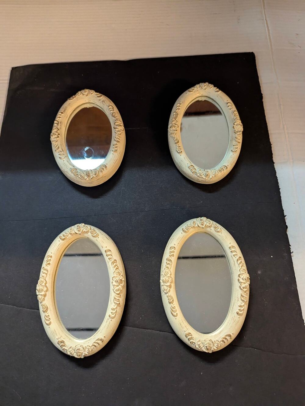 Vintage Cream Ornate Oval Miniature Wall Pocket Mirrors Craft Lot of 4